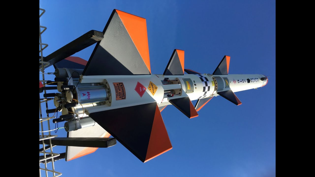 3 stage rocket model launch, on board and external camera, stage separation detail