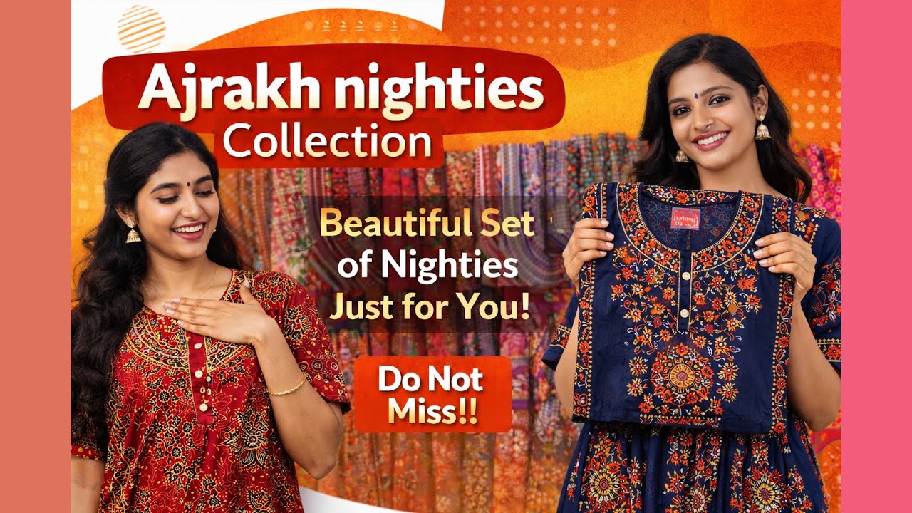 Trending Ajrakh & Kalamkari Cotton Nighty Collection✨XXL & 3XL | Embroidery | Fancy Neck   #nighty