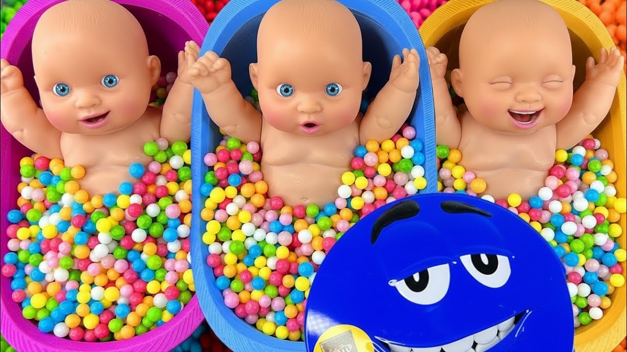 Full of 3 Rainbow BathTubs Candy with M&M's & Magic Slime Cutting Video