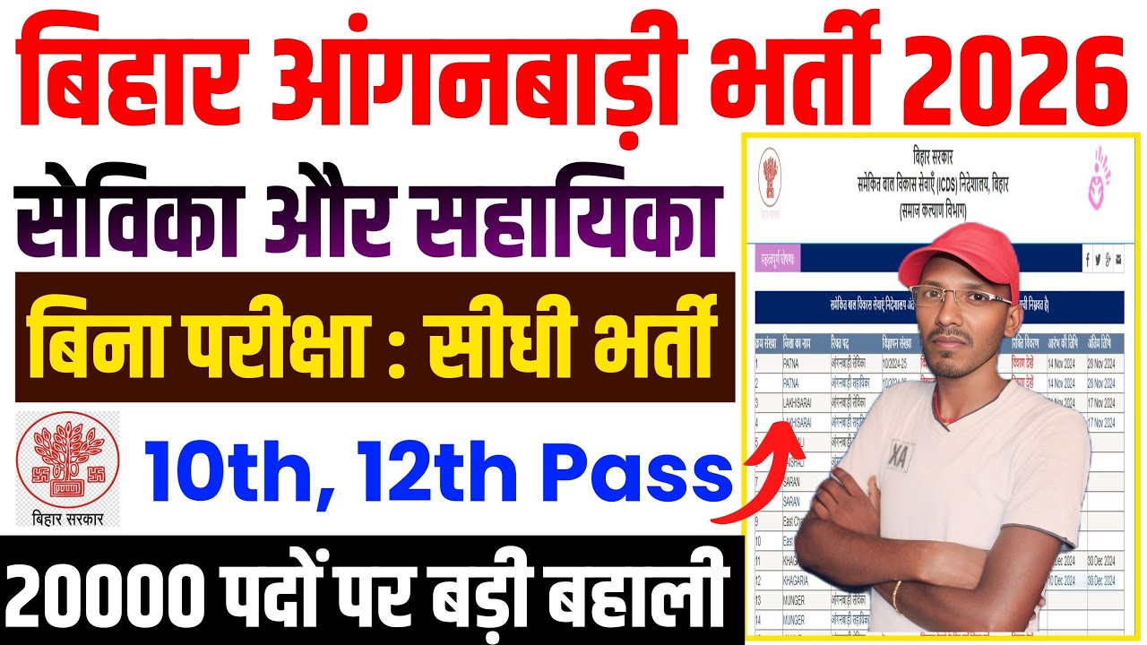 बिहार आंगनवाड़ी सेविका/सहायिका बहाली आवेदन शुरू | bihar anganwadi vacancy 2026 | 20000+ post