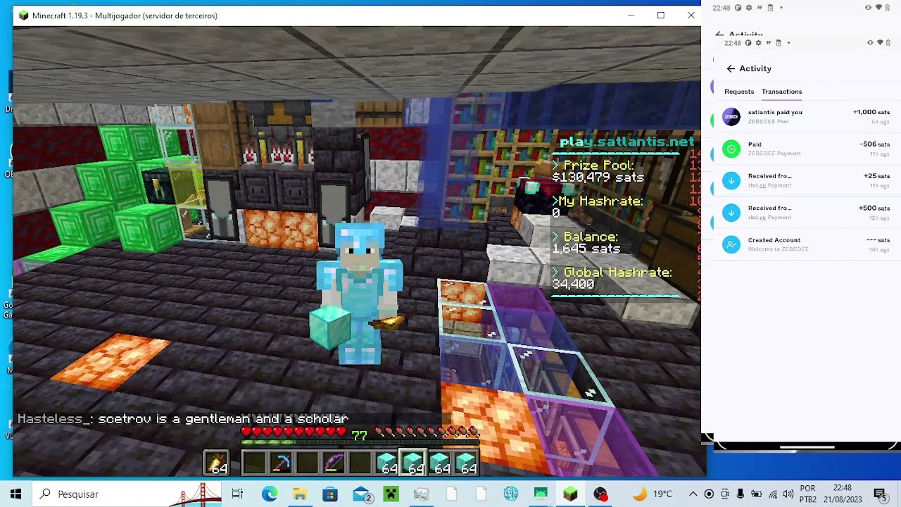 Withdrawal made successfully! Minecraft Satlantis for zeebeedee wallet.