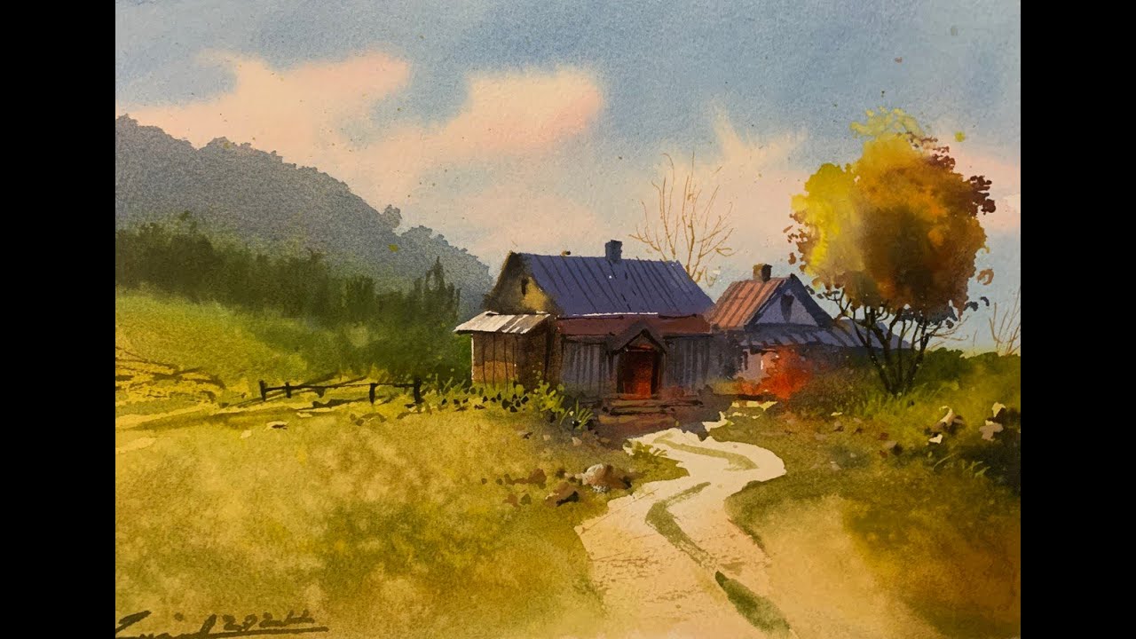 How to paint Village in watercolor