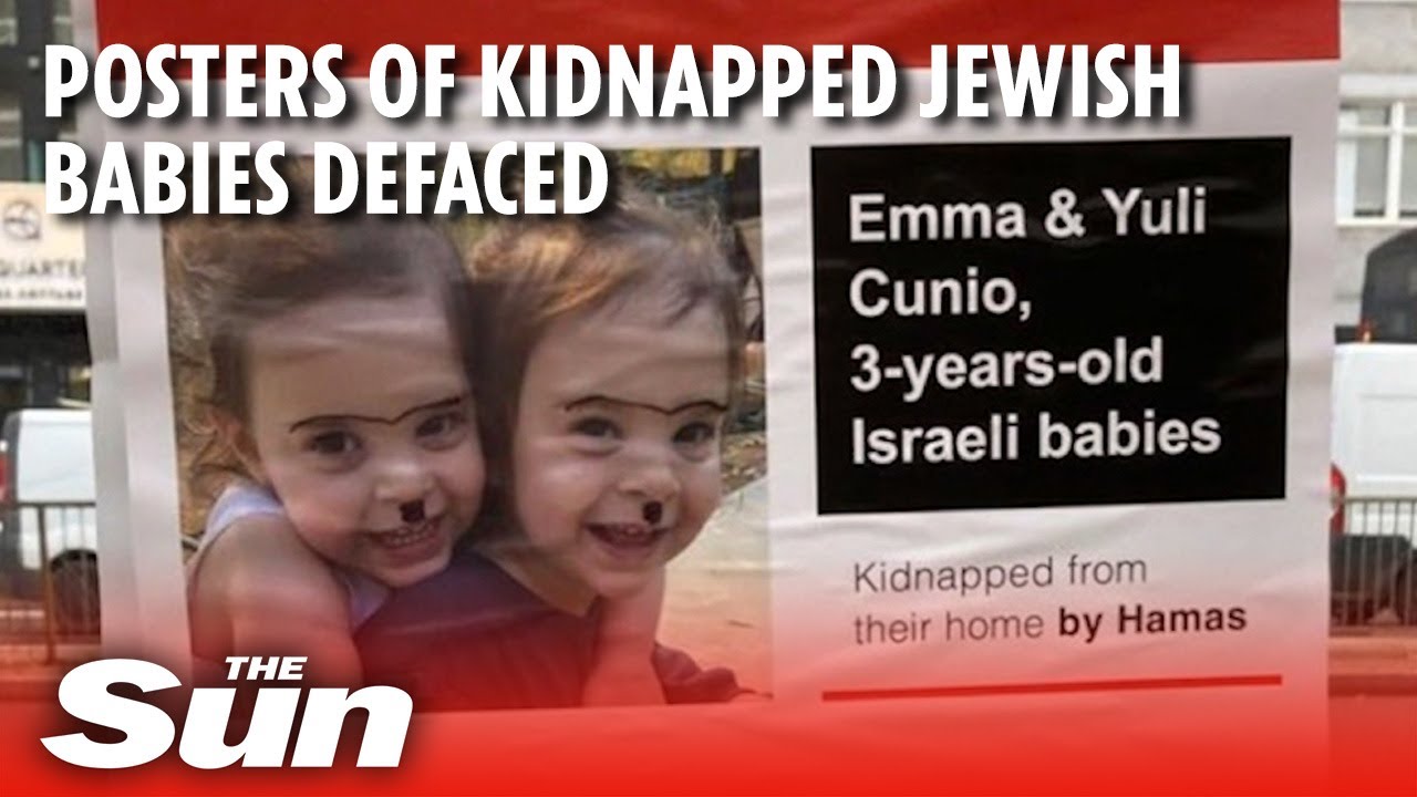 Posters of kidnapped Jewish babies defaced as 'pure anti-Semitism' hits Britain after Hamas attacks