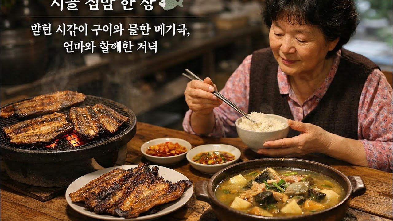 시골 집밥 한 상 🐟 말린 사각어 구이와 들판 메기국, 엄마와 함께한 저녁 (ASMR, No Music
