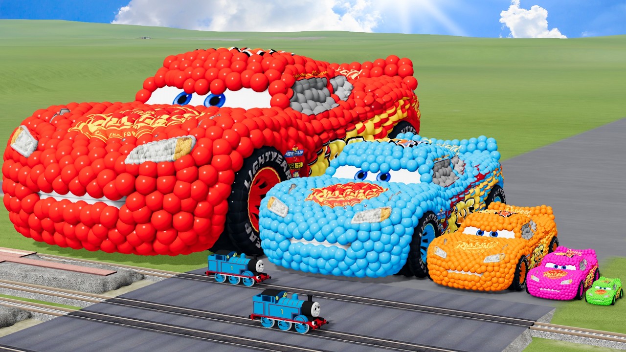 Big & Small Colors Lightning Mcqueen Made Of Balls vs Trains Thomas | BeamNG.Drive