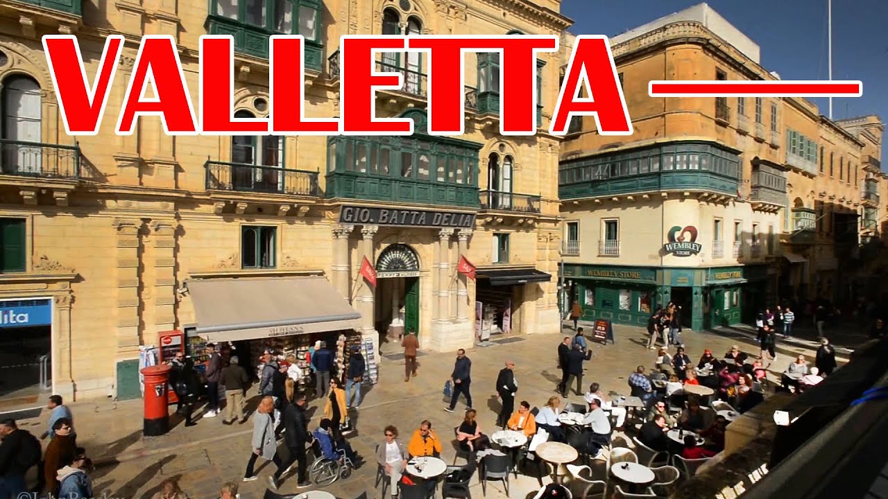 Malta Valletta 2023 a tourist walk through Republic Street and up St Ursula Street steps in January.