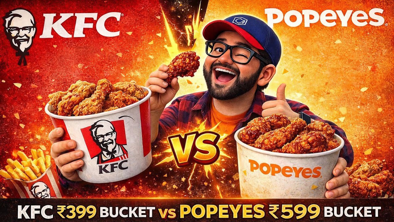 KFC ₹399 BUCKET VS POPEYES ₹599 24PCS 6 FLAVOUR CHICKEN | BEST WEDNESDAY FRIED CHICKEN DEAL REVIEW