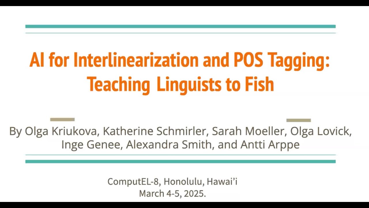 AI for Interlinearization and POS Tagging: Teaching Linguists to Fish