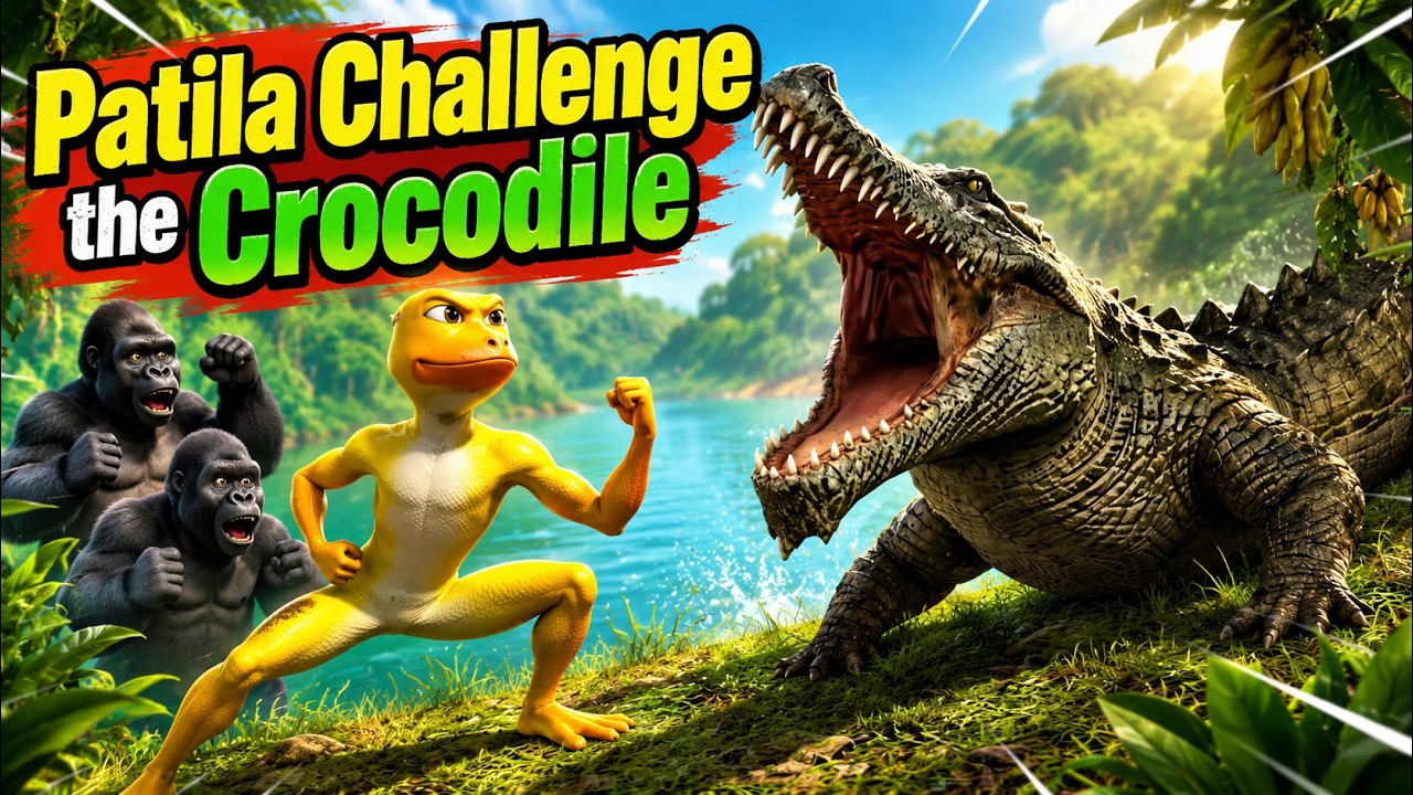 Patila Challenge 34 | Patila, Gorilla & Baby vs Crocodile | Motion Mind Animation