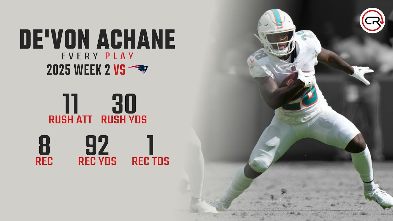 De'Von Achane Week 2 Highlights | Every Run, Target, and Catch vs Patriots