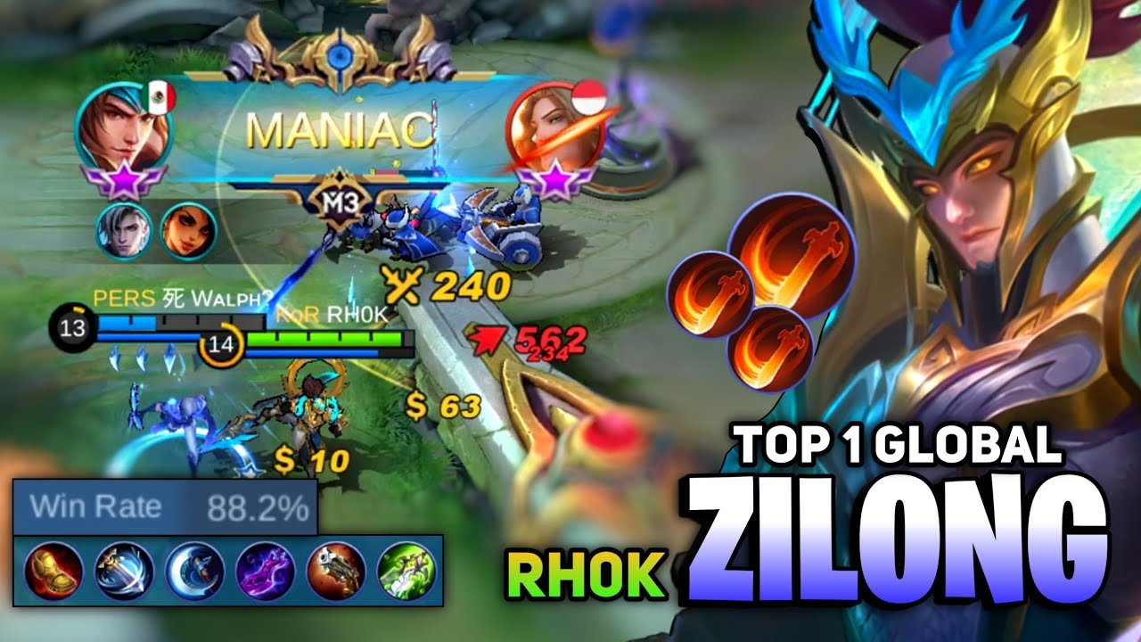 MANIAC! Zilong Offlane Monster [ Top 1 Global Zilong Best Build 2021 ] By RH0K - Mobile Legends