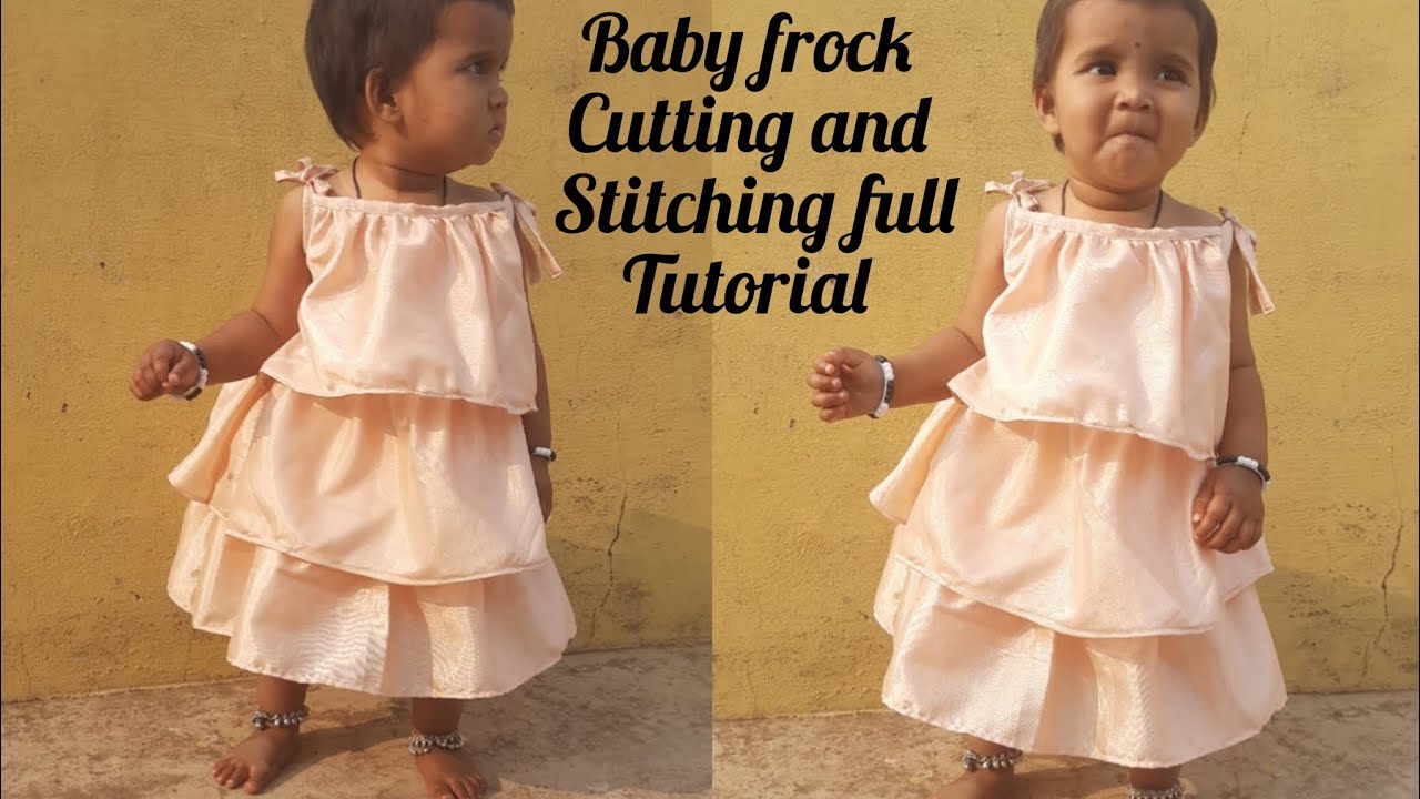One year Baby beautiful Frock cutting and stitching/frill frock/baby top cutting and stitching 
