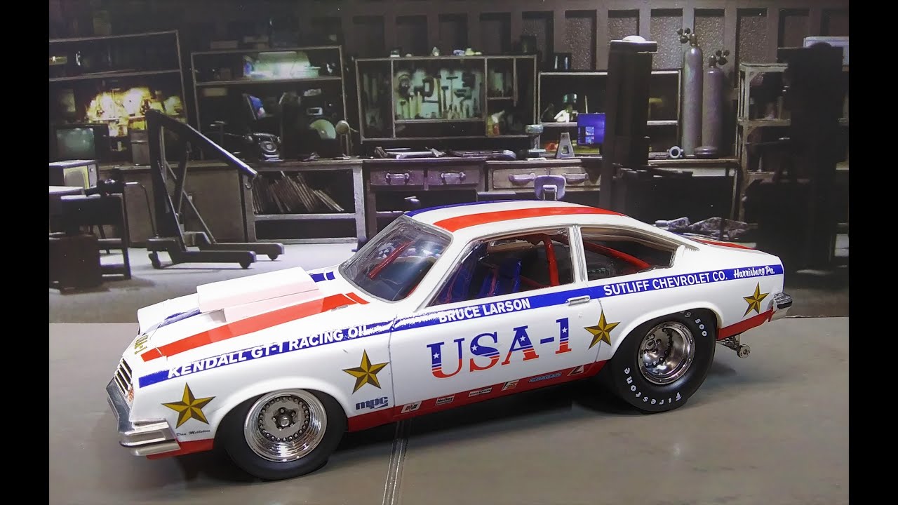 1974 CHEVY VEGA USA-1 PRO STOCK DRAG CAR  BRUCE LARSON 1/25 SCALE MODEL KIT BUILD REVIEW MPC828 MPC