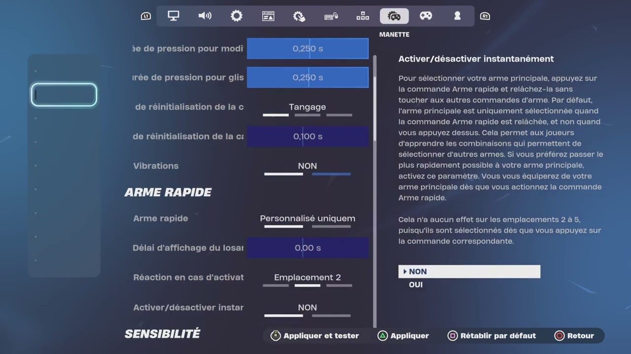 Param&egrave;tre manette