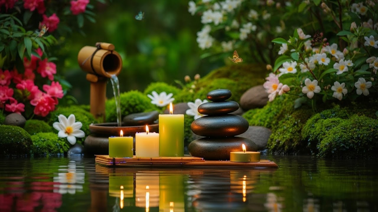 🌿 Zen Garden Serenity  Relaxing Water Sounds & Soft Candlelight Music for Meditation & Sleep