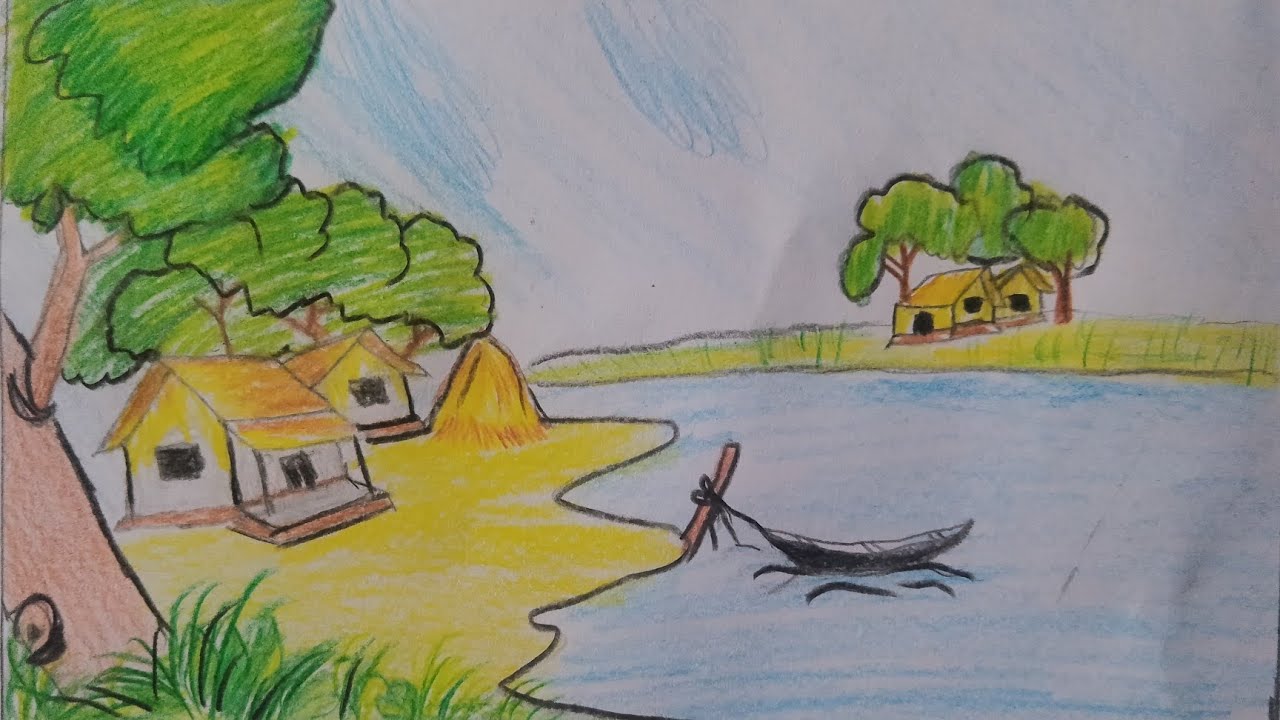 How to draw a summer village scenery step by step drawing Art video (very easy)