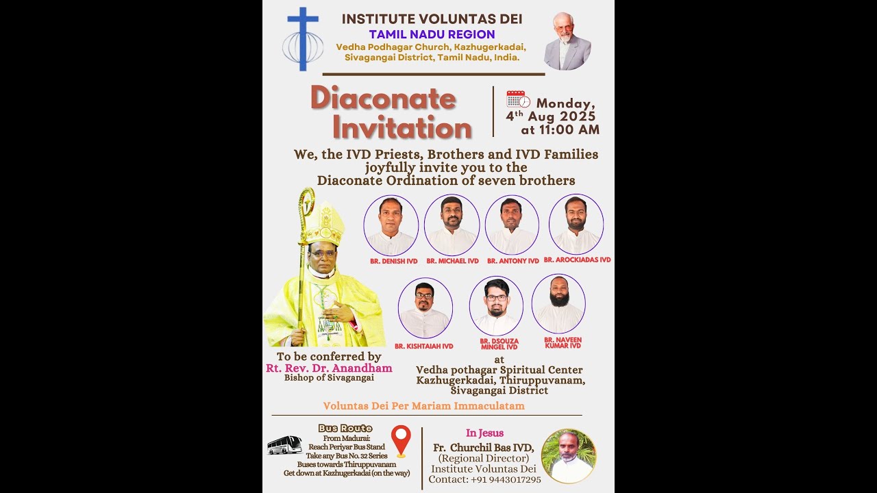 Diaconate Ordination Ceremony | 04 August 2025 | Institute Voluntas Dei – Tamil Nadu Region