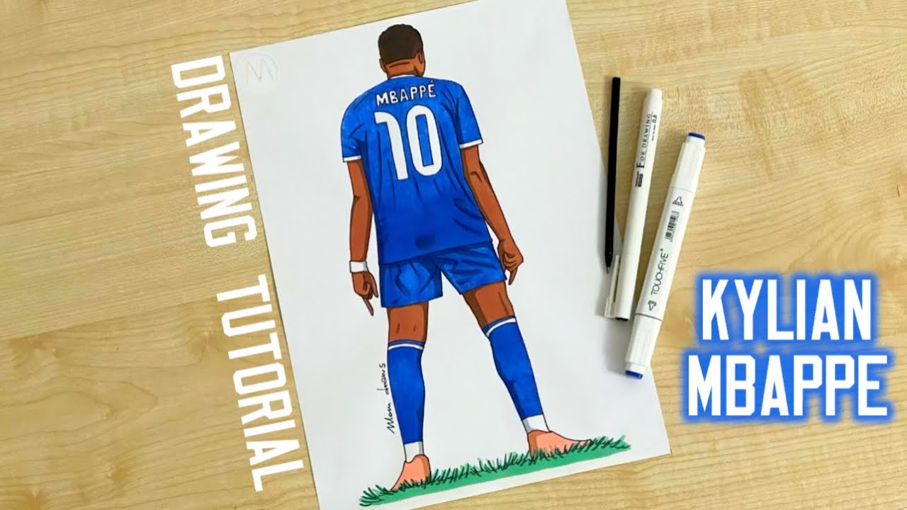 How to draw Mbappe in blue jersey from Real Madrid