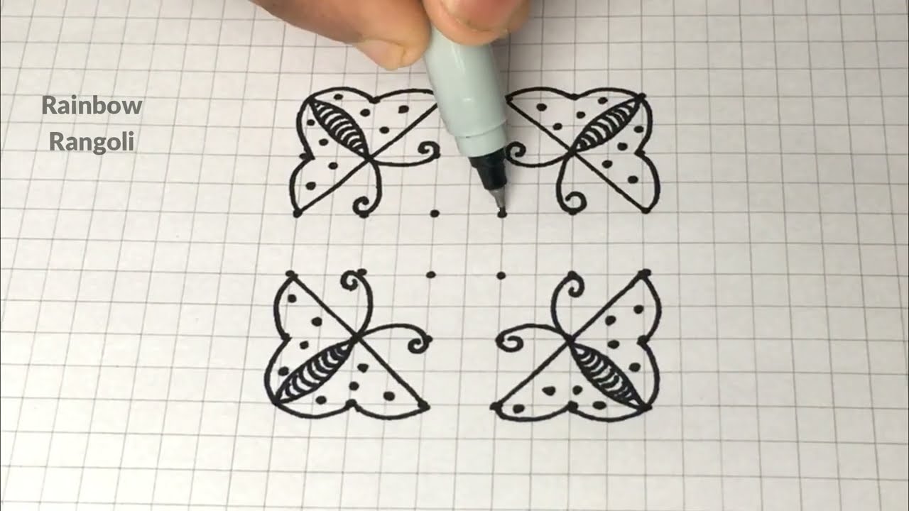 6-6 dots beginners kolam | Easiest butterfly rangoli | Simple muggulu | Rangoli design | Daily kolam