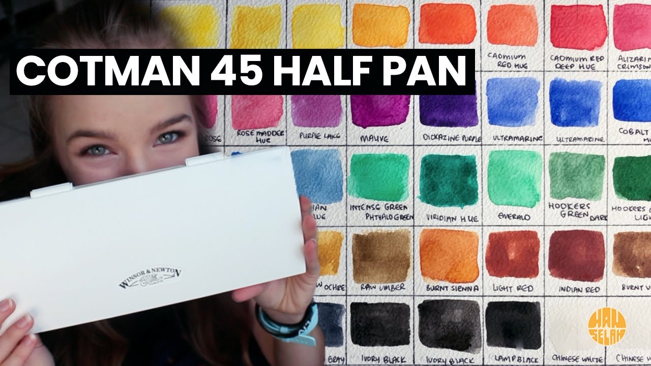 Winsor and Newton Cotman 45 Half Pan Paint Swatching watercolor paint unboxing & review best paint