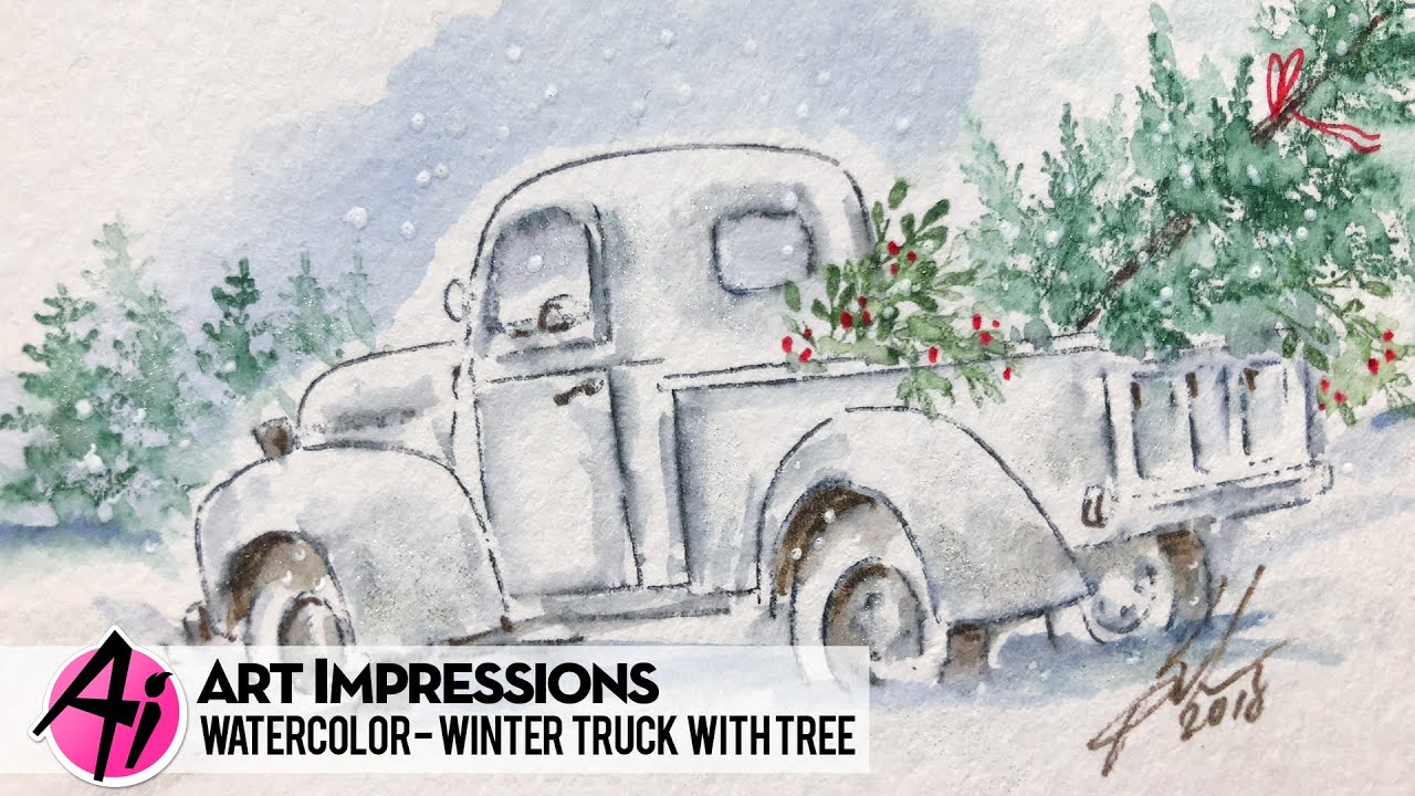 Ai Watercolor - Winter Truck With Tree