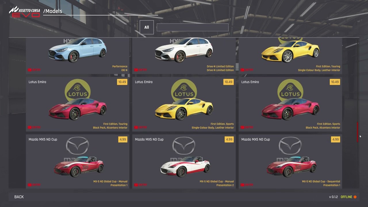 Assetto Corsa EVO Full Car List