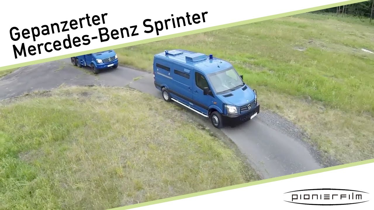 Gepanzerter Mercedes-Benz Sprinter als Begleitfahrzeug f&uuml;r Geldtransporter und Werttransporter