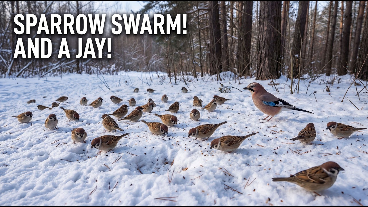 Cat TV: Winter Birds on the Snow — Sparrows, Great Tits & Forest Ambience (4K)