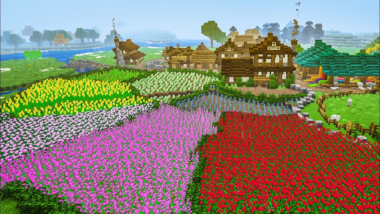 Breathtaking Minecraft Flower farm & Japanese Style Farming Houses