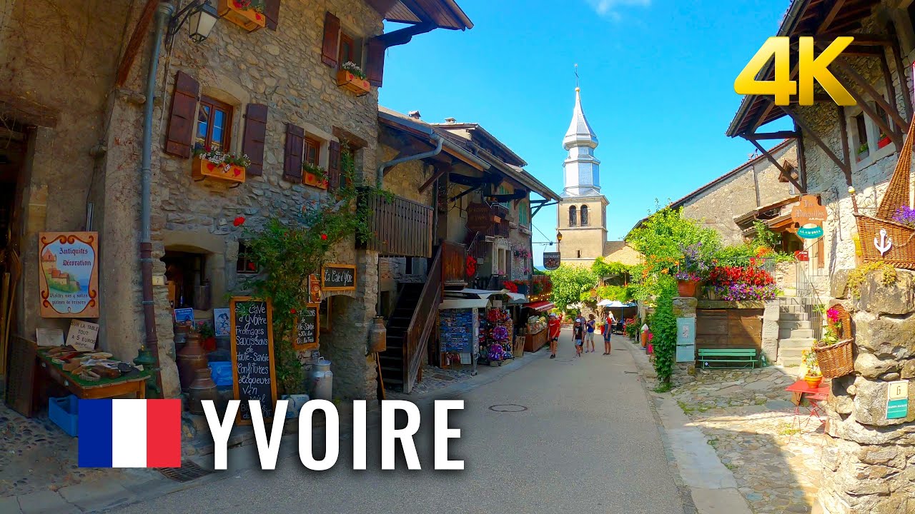 Yvoire France, Romantic Medieval Town, Walking in the Flower Town, Yvoire 4K
