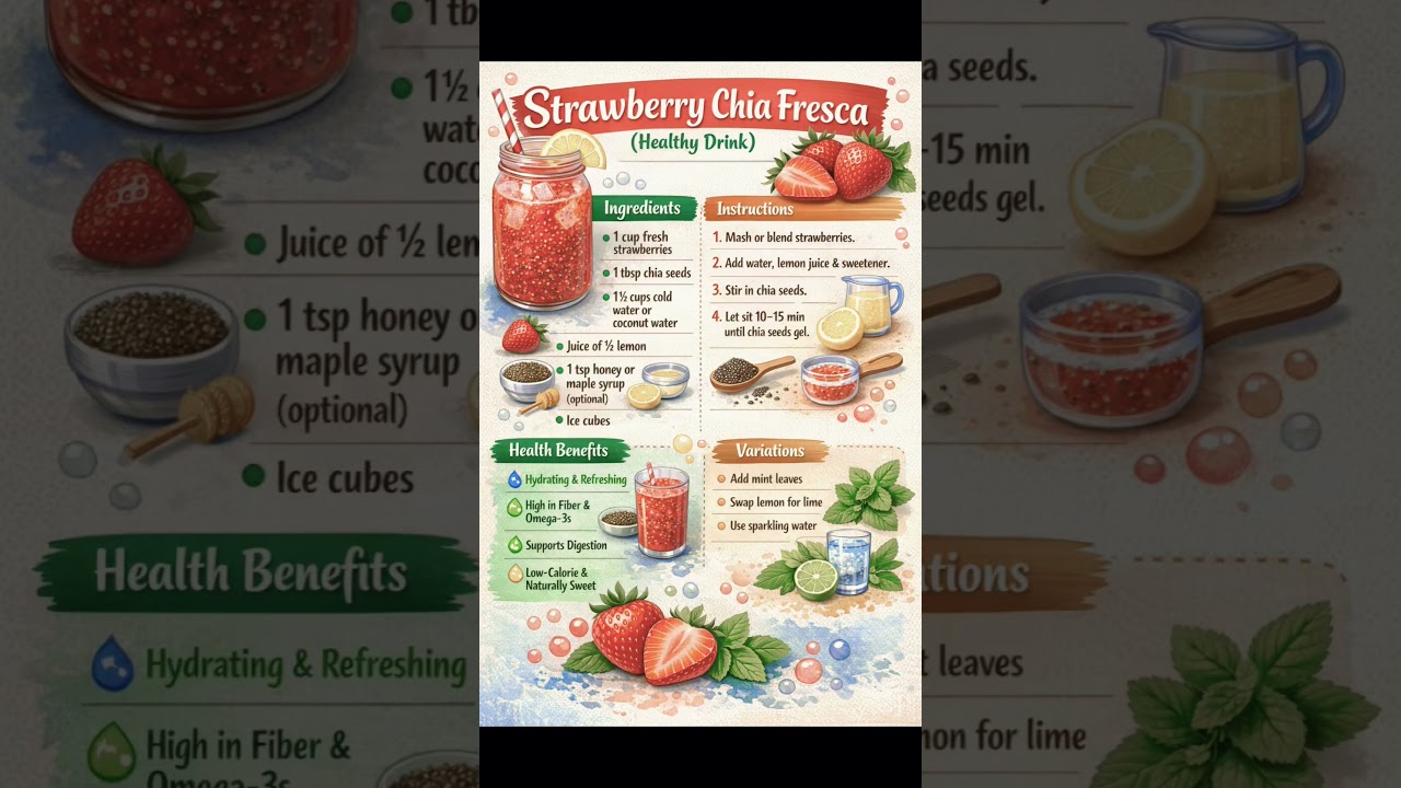 Strawberry Chia Fresca 🍓 Healthy Refreshing Drink | Easy Low-Cal Recipe 