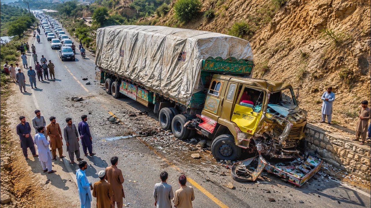 Massive Trailer Brake Failure Accident | Overloaded Truck Crashes Into Mountain