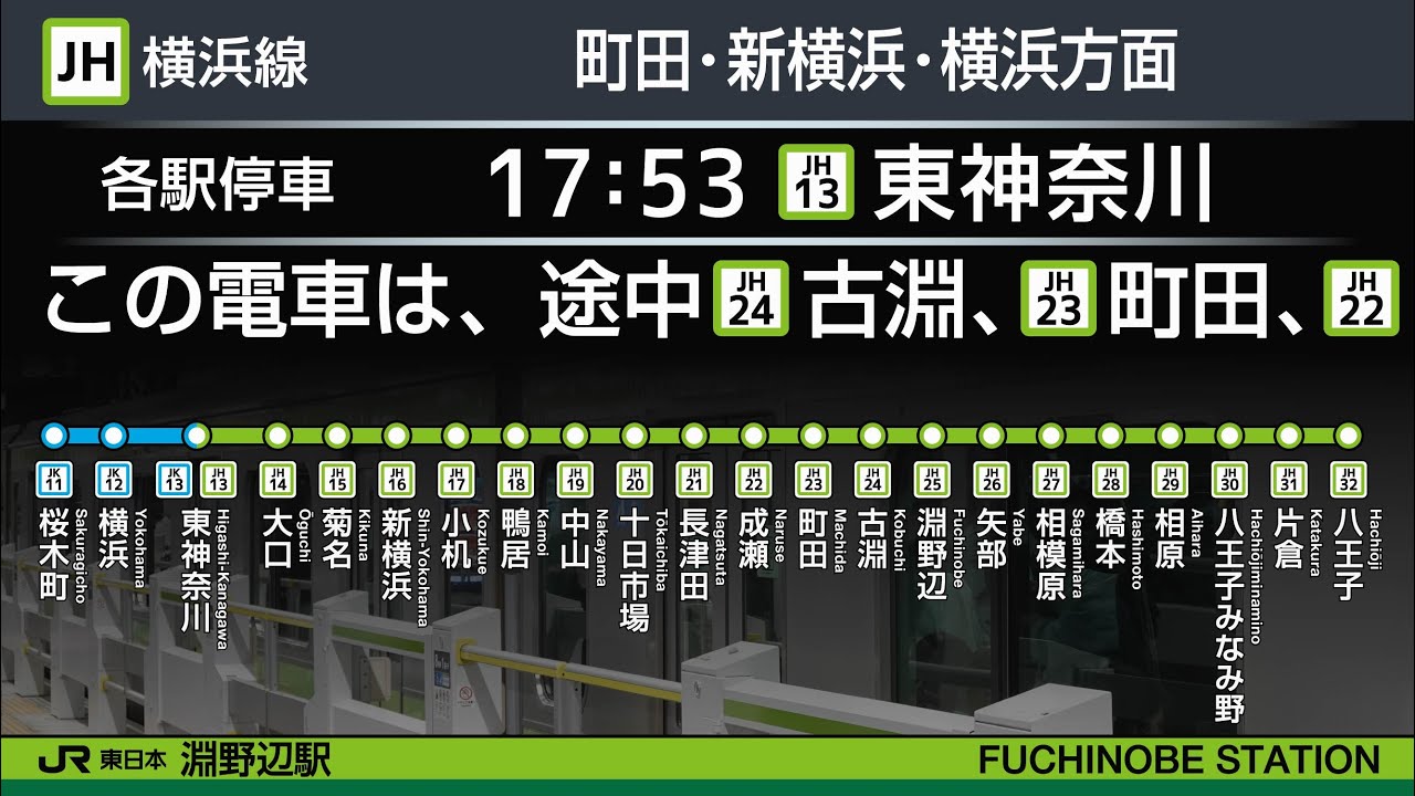 JR東日本 横浜線 淵野辺駅 / 東神奈川駅 駅放送 接近放送 【銀河鉄道999発車メロディなど】 最終電車 終電