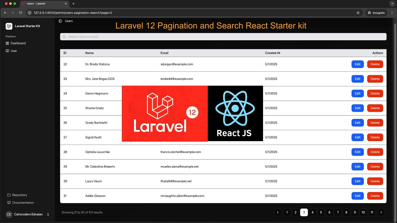 Laravel 12 Pagination and Search React Starter kit