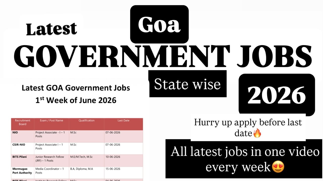 Goa Govt Jobs 2026 |Goa Govt Jobs June 2026|  Goa Vacancy | Goa Recruitment |Jobs in Goa| Goa June