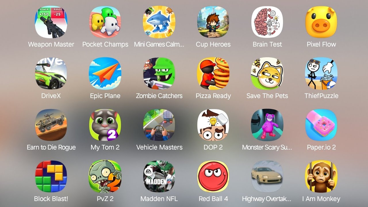 Brain Test, Earn To Die Rogue, Merge Brainrot, Red Ball 4, Pocket Champs, Highway Overtake...