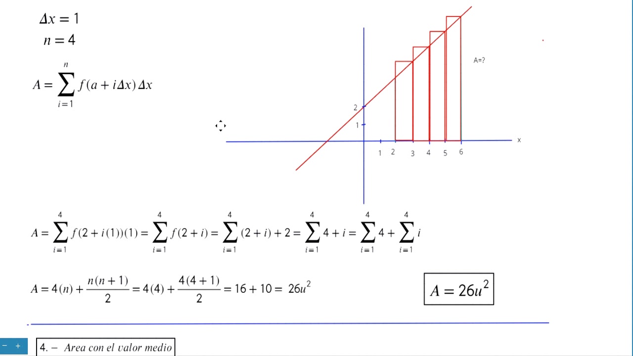 Profesor Yee.- Área bajo la curva con 4 métodos (Riemann izquierda,derecha,valor medio e integrales)