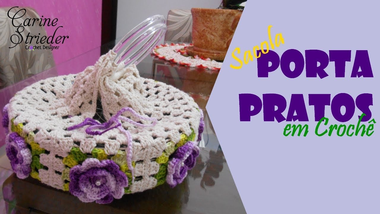 Porta Pratos de Crochê com flores por Carine Strieder