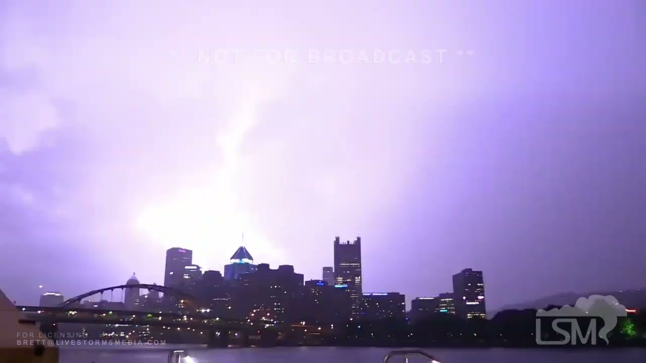 06-01-2022 Pittsburgh, PA - Shelf Cloud and Night Lightning Over The City of Pittsburgh