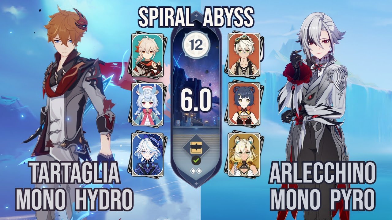 C0 Tartaglia Mono Hydro + C0 Arlecchino Mono Pyro | Spiral Abyss 12 6.0 | Genshin Impact