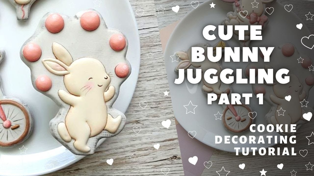 Cute bunny juggling. Cookie decorating tutorial