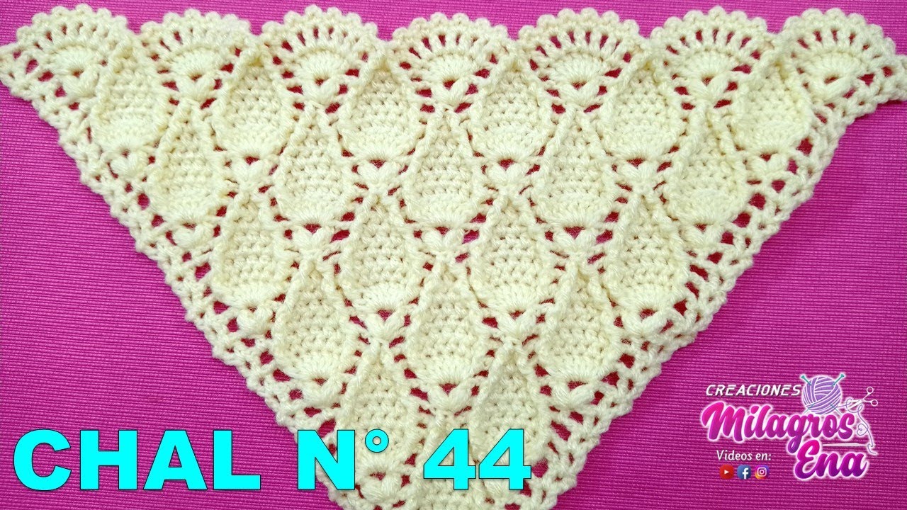 PARTE 1 Chal en punta o en V N° 44 tejido a crochet en punto Hojas con el contorno en relieve