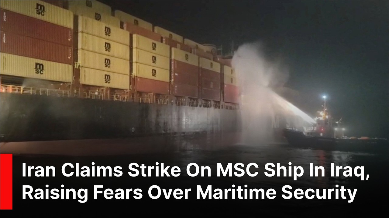 Ранее не публиковавшееся видео: Грузовое судно MSC попало под обстрел в Ираке, Иран взял на себя ...