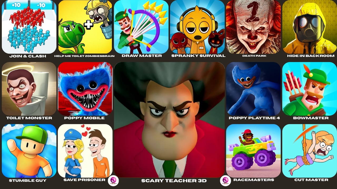 Scary Teacher 3D,Hide In Backroom,Poppy Playtime 4,P Vs Z,Death Park,Grimace Monster Scary Survival