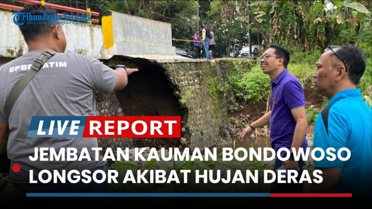 Jembatan Kauman Sumberpandan Bondowoso Longsor Akibat Hujan Deras: Jalur Vital Peghubung Kabupaten
