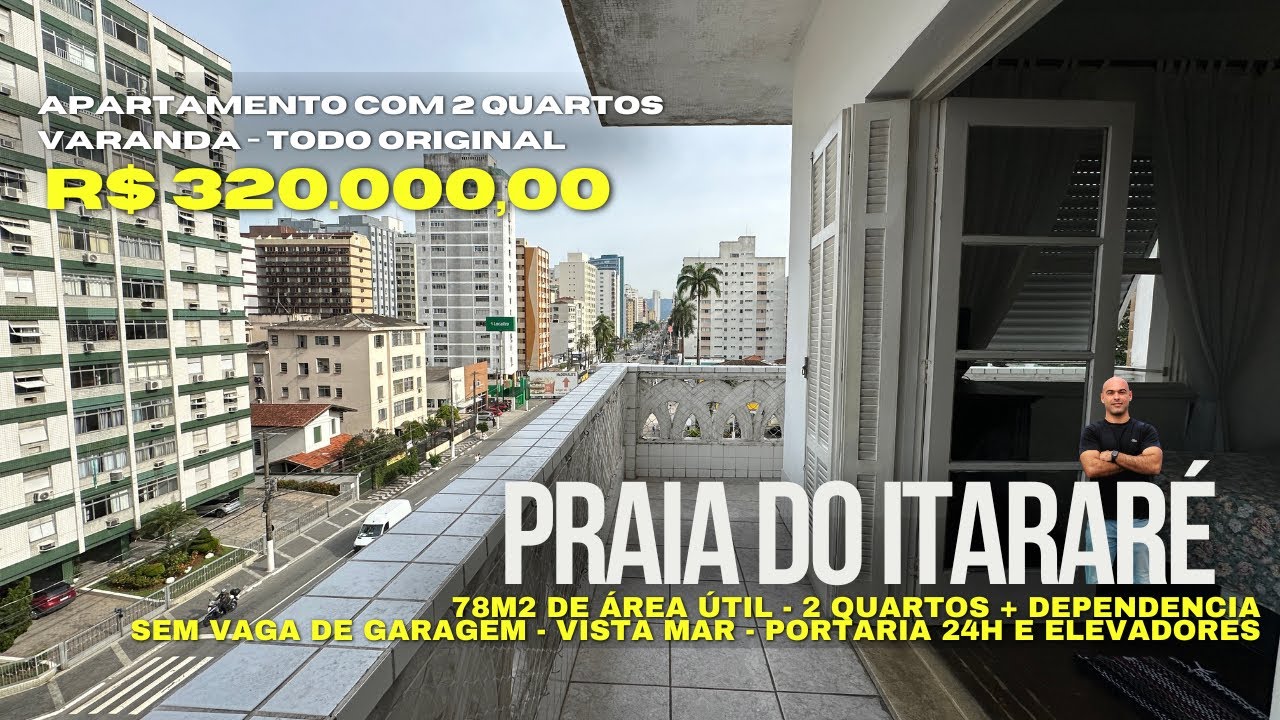 R$ 320 mil na Quadra da Praia do Itararé em São Vicente - apartamento à venda com 2 quartos + Dep