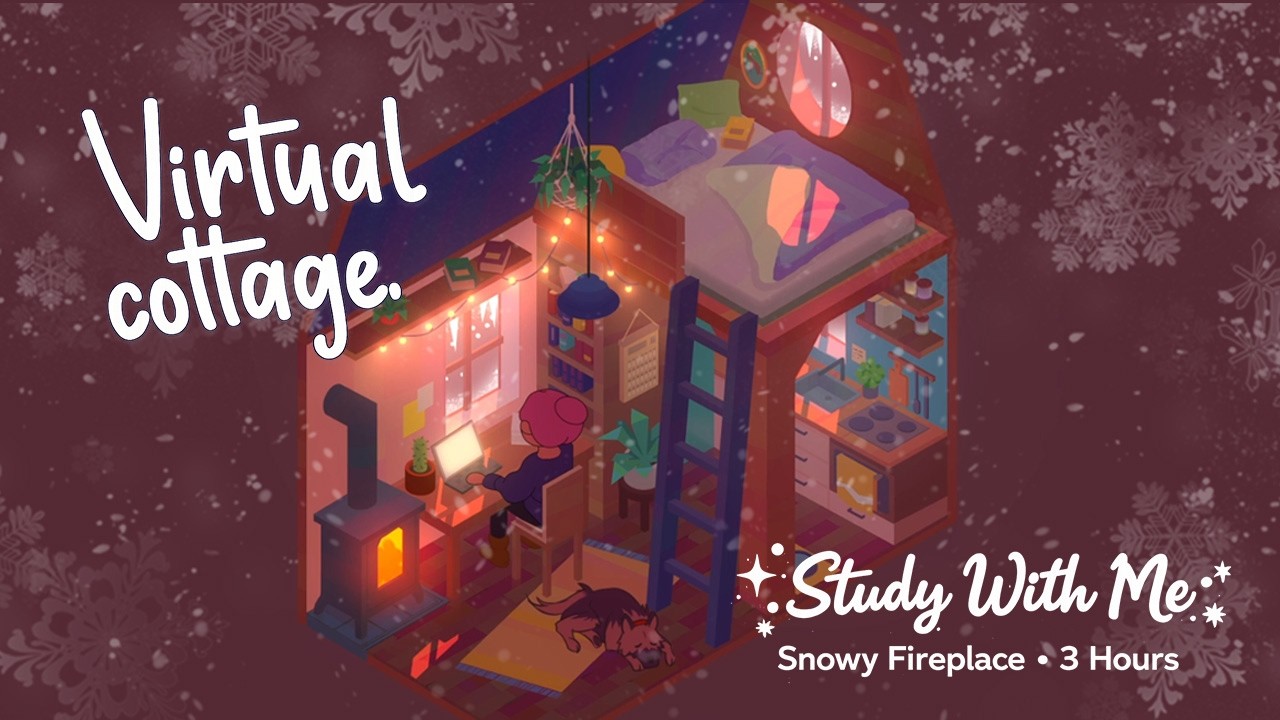Cozy Fireplace Winter Ambience ❄️ 3 Hours in Virtual Cottage (Study, Relax, Sleep)