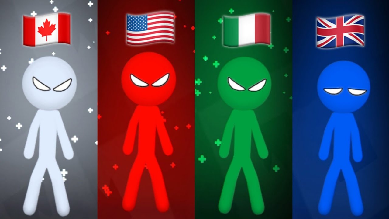 Canada vs USA vs Italy vs United Kingdom in the game Stickman Party | INTERNATIONAL GAMES 🗺️