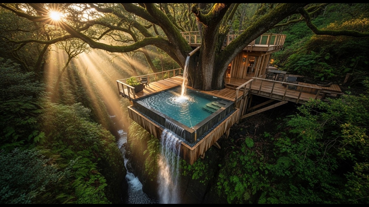 Building a Forest Treehouse & Floating Pool from Scratch Pure ASMR