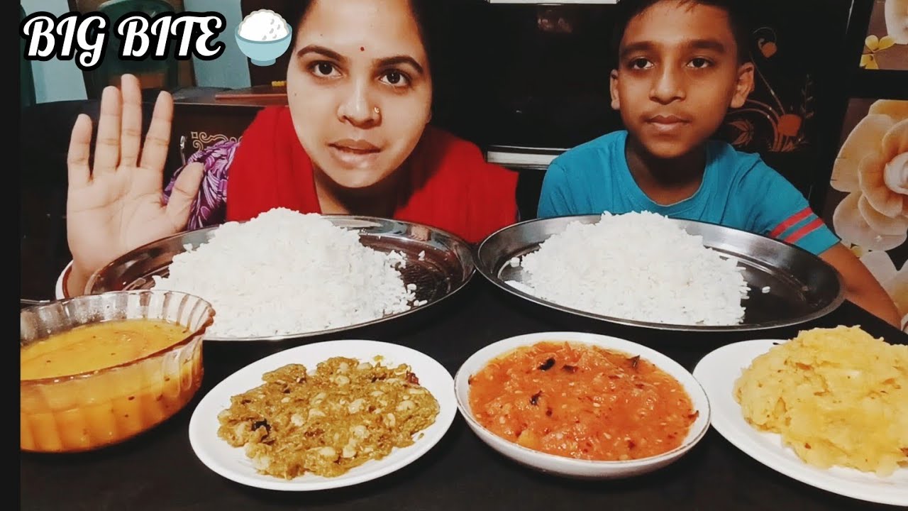 Big Bite Bangladeshi Mukbang | Aloo Bhorta, Tomato Bhorta, Shim Bhorta & Tomato Dal with Hot Rice